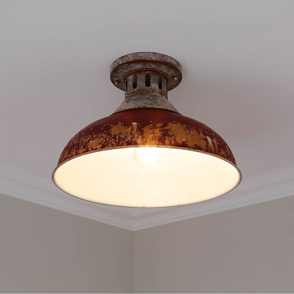 Golden Lighting 0865-SF AGV-RED Aged Galvanized Steel Golden Lighting Kinsley 1-light Semi-flush Mount In Antique Red Shade Image 3