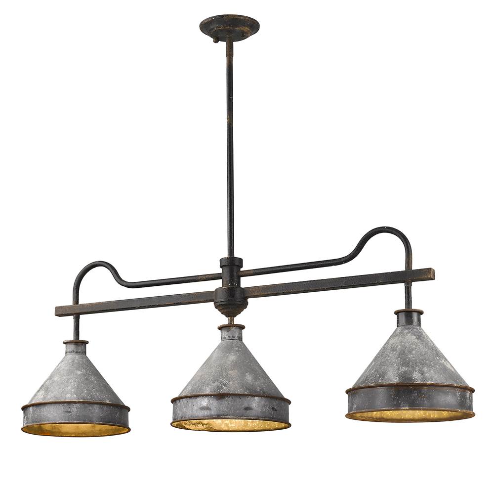 Golden Lighting 0877-LP ABI-GV Antique Black Iron Wry Lighting Jasper 3-light Island Light In Antique Black Iron Image 1