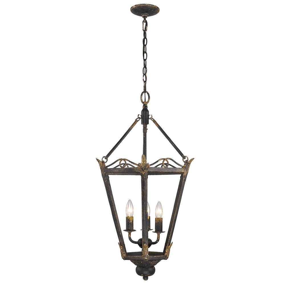 Golden Lighting Matilda Wry Lighting Matilda 3-light Pendant In Antique Black Iron