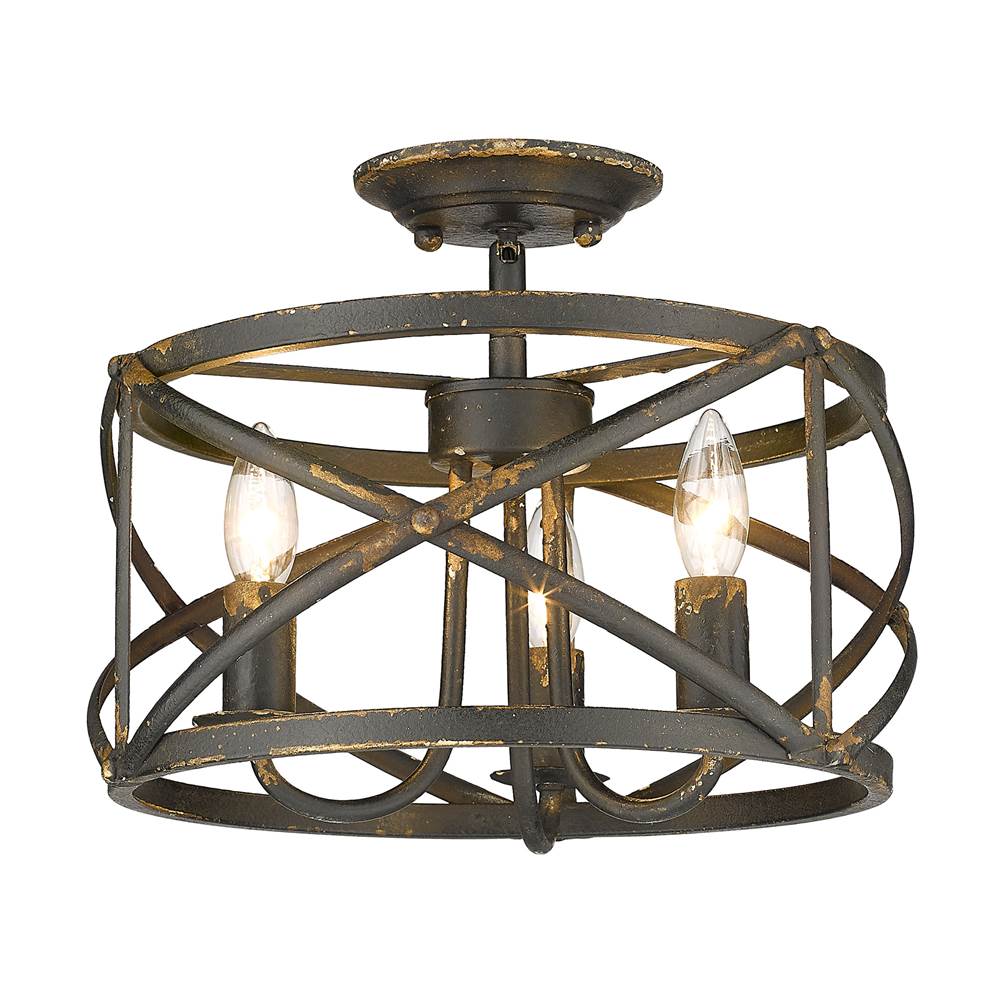 Golden Lighting 0890-SF ABI Antique Black Iron Golden Lighting Alcott 3-light Semi-flush Mount In Antique Black Iron Image 1