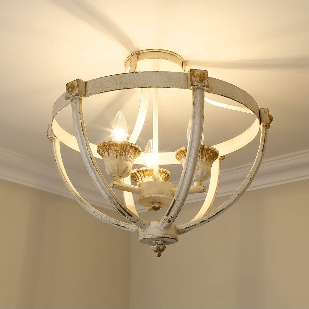 Golden Lighting 0892-SF AI Antique Ivory Golden Lighting Jules 3-light Semi-flush Mount In Antique Ivory Image 3