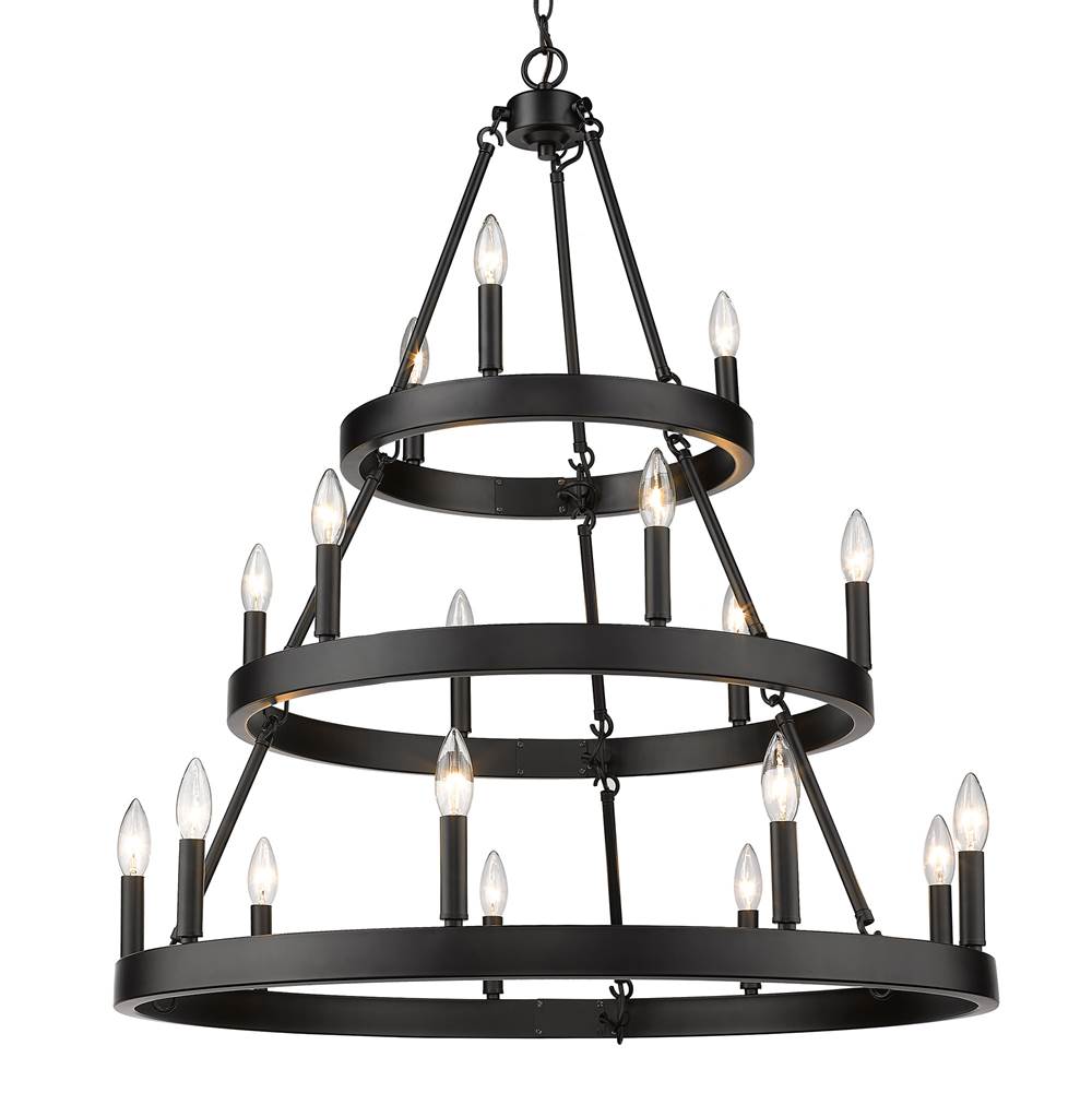 Golden Lighting 1017-369 BLK Matte Black Golden Lighting Alastair 18-light 3-tier Chandelier (3 Plus 6 Plus 9) In Matte Black Image 1