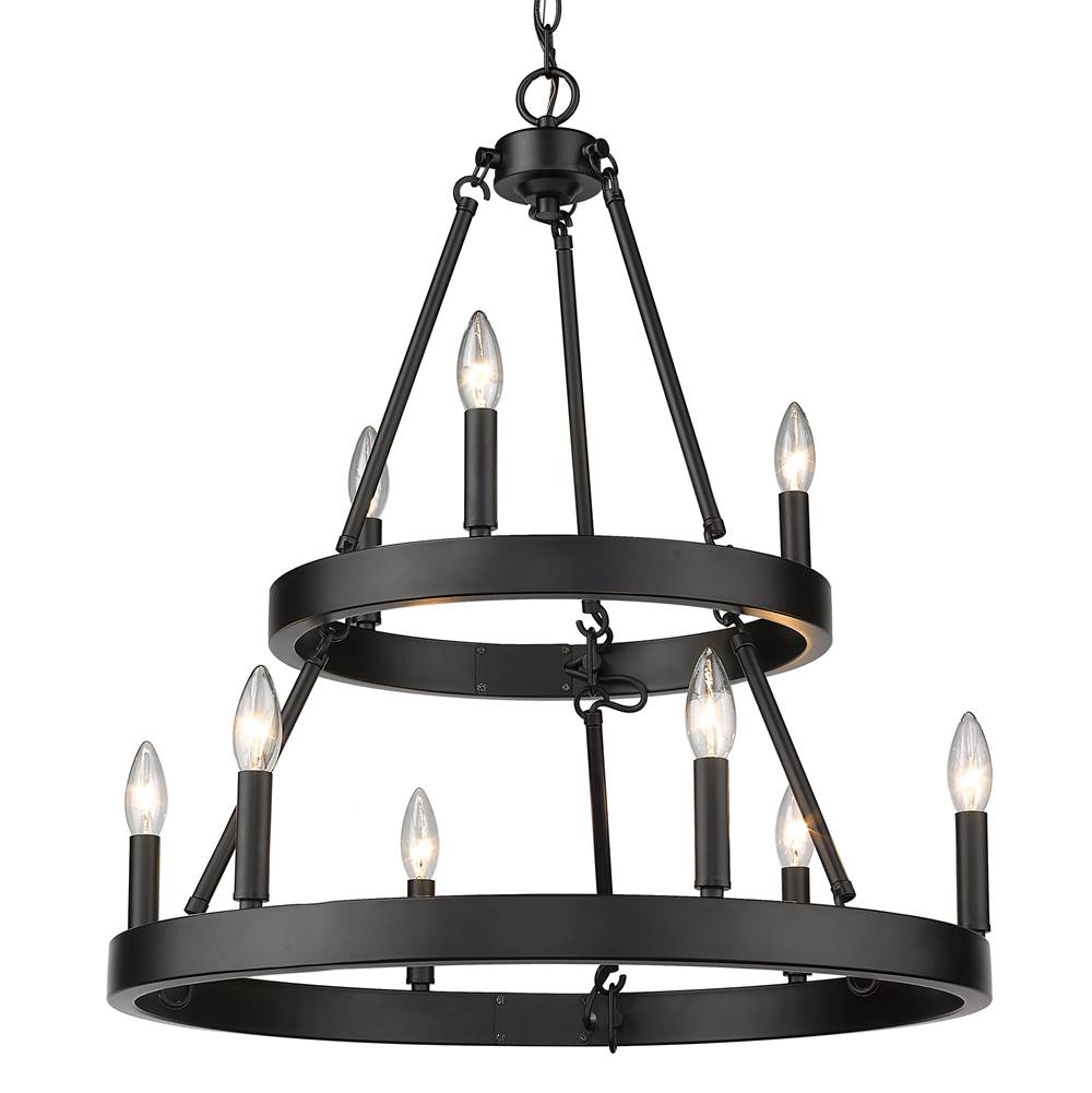 Golden Lighting 1017-36 BLK Matte Black Golden Lighting Alastair 9-light 2-tier Chandelier (3 Plus 6) In Matte Black Image 1