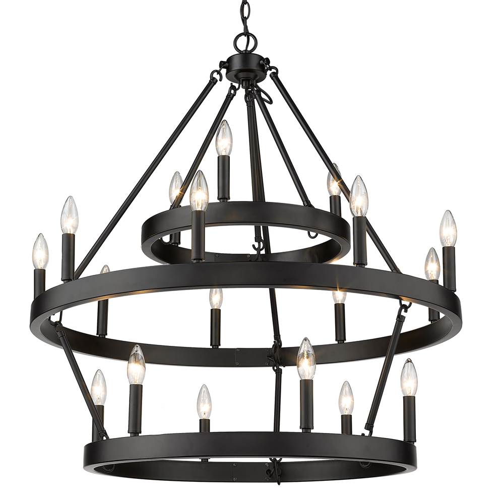 Golden Lighting 1017-396 BLK Matte Black Golden Lighting Alastair 18-light 3-tier Chandelier (3 Plus 9 Plus 6) In Matte Black Image 1