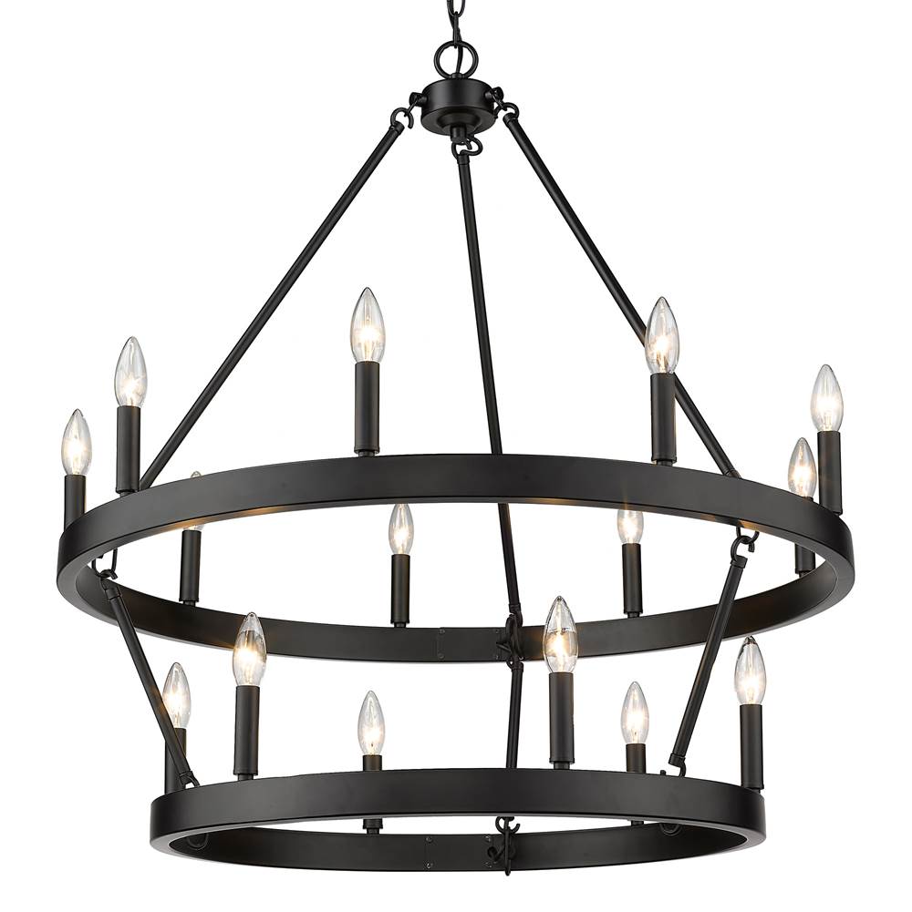 Golden Lighting 1017-96 BLK Matte Black Golden Lighting Alastair 15-light 2-tier Chandelier (9 Plus 6) In Matte Black Image 1