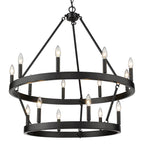 Golden Lighting 1017-96 BLK Matte Black Golden Lighting Alastair 15-light 2-tier Chandelier (9 Plus 6) In Matte Black Image 1