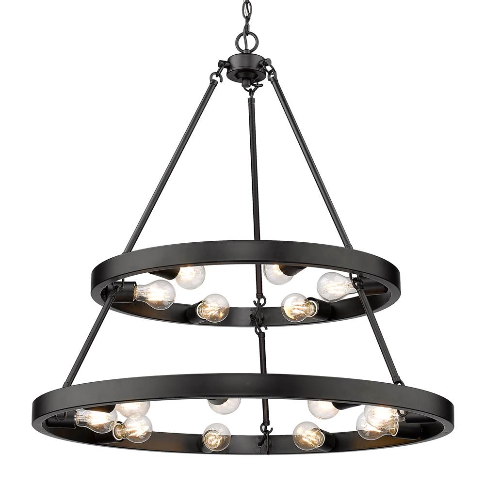Golden Lighting 1019-69 BLK Matte Black Golden Lighting Castile 15-light 2-tier Chandelier (6 Plus 9) In Matte Black Image 1