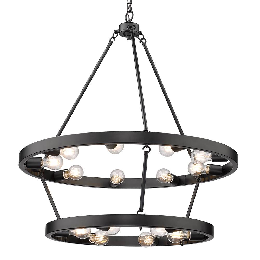 Golden Lighting 1019-96 BLK Matte Black Golden Lighting Castile 15-light 2-tier Chandelier (9 Plus 6) In Matte Black Image 1