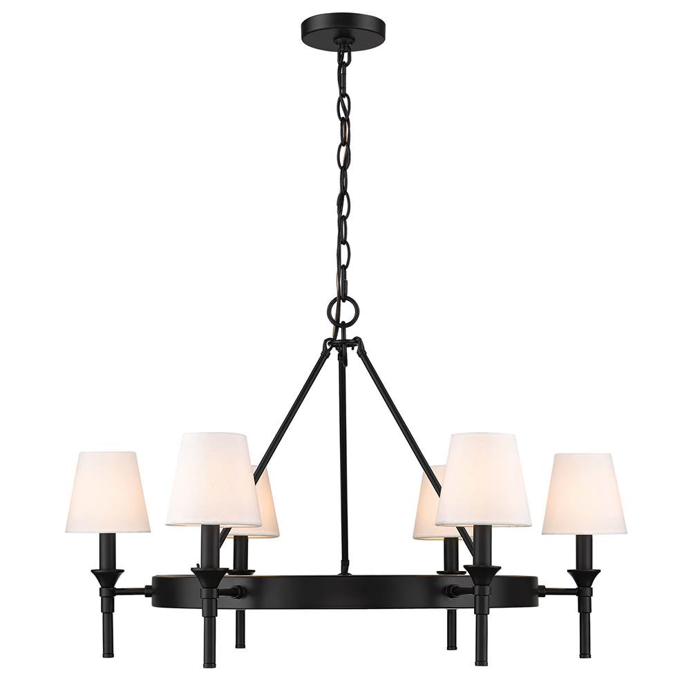 Golden Lighting Edinburgh Wry Lighting Edinburgh 6-light Chandelier In Matte Black And Modern White Shade