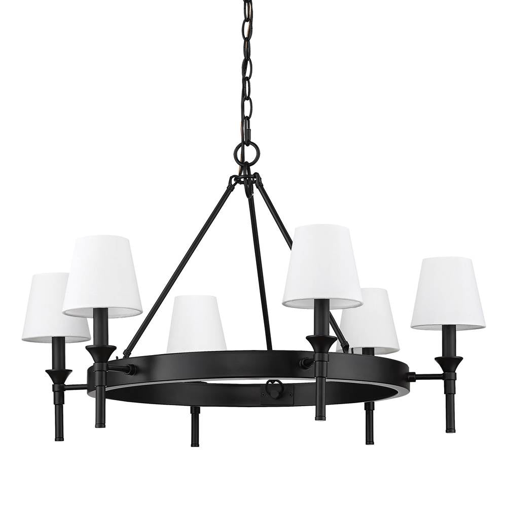 Golden Lighting 1020-6 BLK-MWS Matte Black Wry Lighting Edinburgh 6-light Chandelier In Matte Black And Modern White Shade Image 7