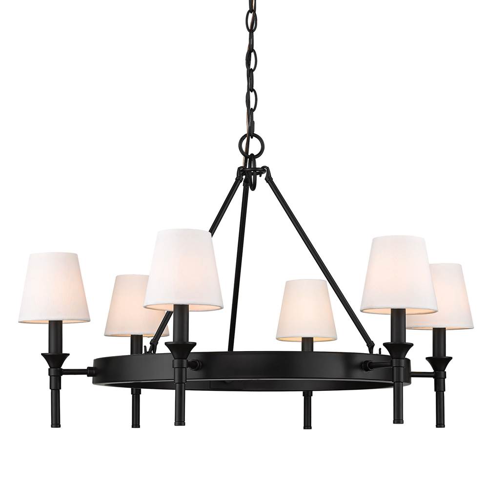 Golden Lighting 1020-6 BLK-MWS Matte Black Wry Lighting Edinburgh 6-light Chandelier In Matte Black And Modern White Shade Image 6
