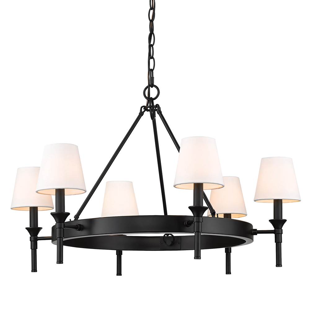 Golden Lighting 1020-6 BLK-MWS Matte Black Wry Lighting Edinburgh 6-light Chandelier In Matte Black And Modern White Shade Image 1