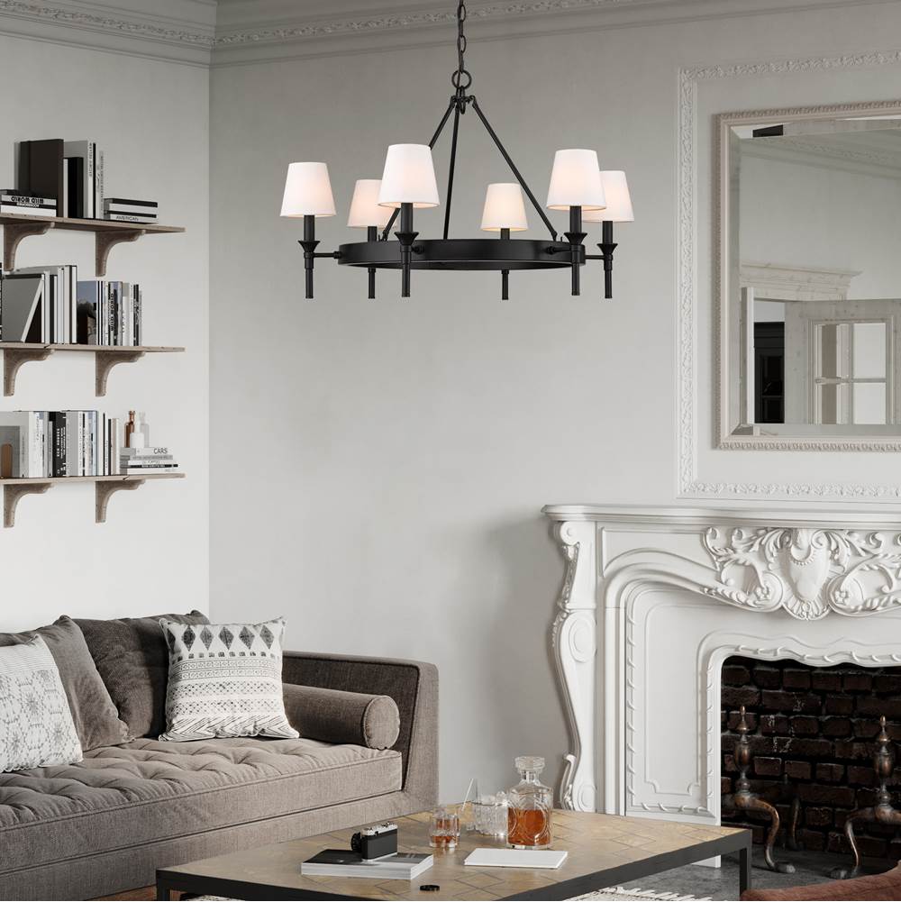 Golden Lighting 1020-6 BLK-MWS Matte Black Wry Lighting Edinburgh 6-light Chandelier In Matte Black And Modern White Shade Image 4