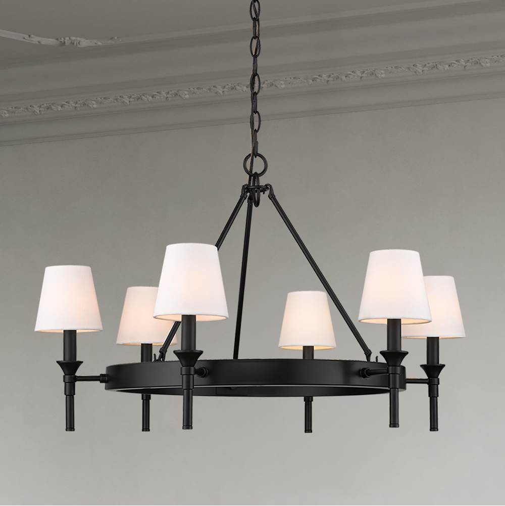 Golden Lighting 1020-6 BLK-MWS Matte Black Wry Lighting Edinburgh 6-light Chandelier In Matte Black And Modern White Shade Image 3