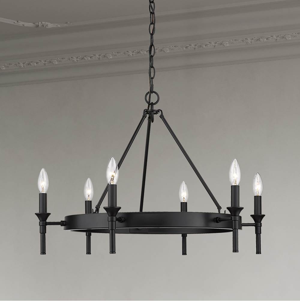 Golden Lighting 1020-6 BLK Matte Black Wry Lighting Edinburgh 6-light Chandelier In Matte Black Image 3