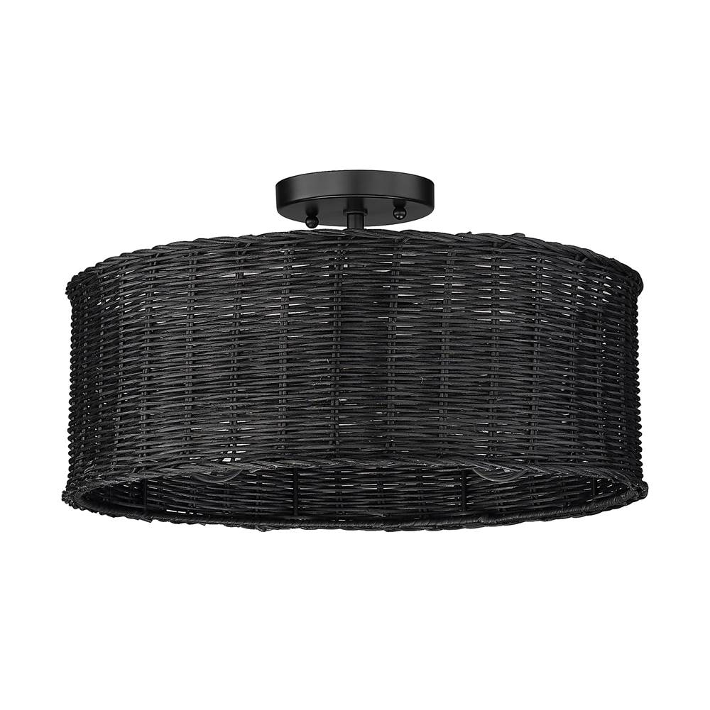 Golden Lighting 1084-SF BLK-BW Matte Black Golden Lighting Erma 3-light Semi-flush Mount In Matte Black Image 1