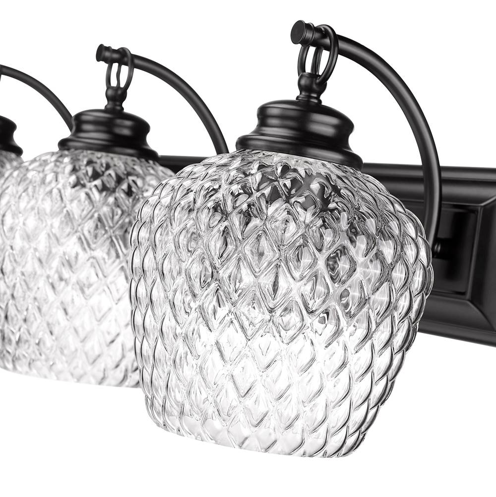 Golden Lighting 1088-BA3 BLK-CLR Matte Black Golden Lighting Adeline 3-light Vanity In Matte Black Image 3