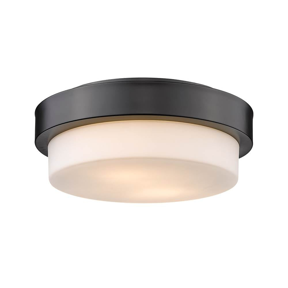 Golden Lighting 1270-11 BLK Matte Black Wry Lighting Morgon 2-light 11'' Flush Mount In Matte Black And Opal Glass Image 1