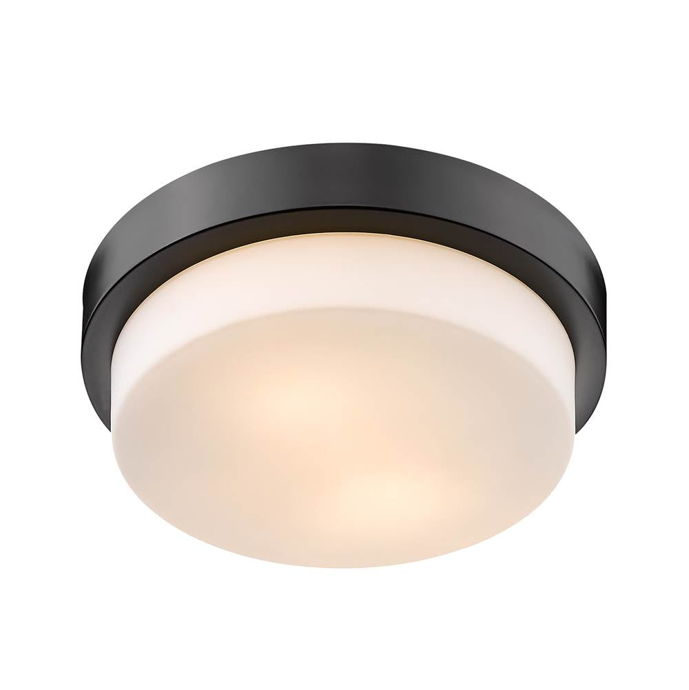 Golden Lighting Morgan Wry Lighting Morgon 2-light 11'' Flush Mount In Matte Black And Opal Glass