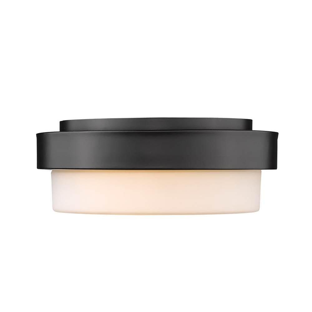 Golden Lighting 1270-11 BLK Matte Black Wry Lighting Morgon 2-light 11'' Flush Mount In Matte Black And Opal Glass Image 2