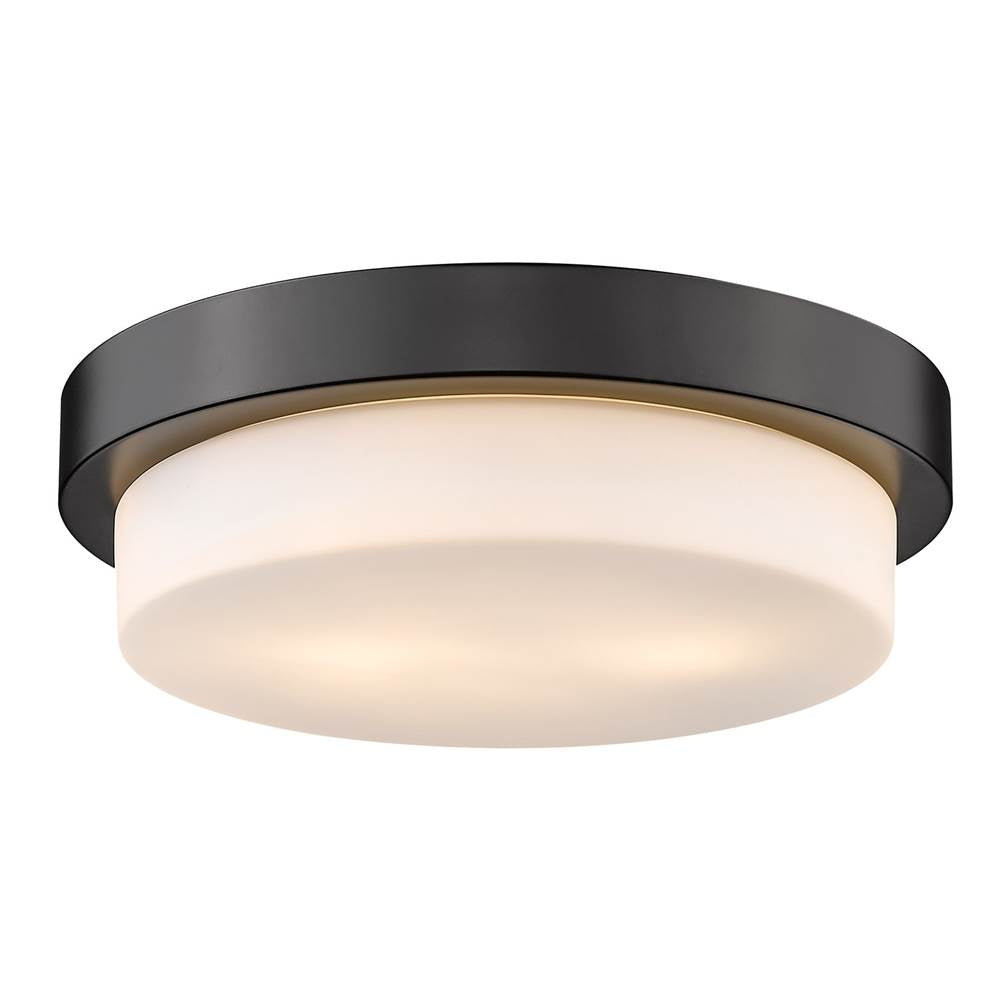 Golden Lighting 1270-13 BLK Matte Black Wry Lighting Morgon 2-light 13'' Flush Mount In Matte Black And Opal Glass Image 1