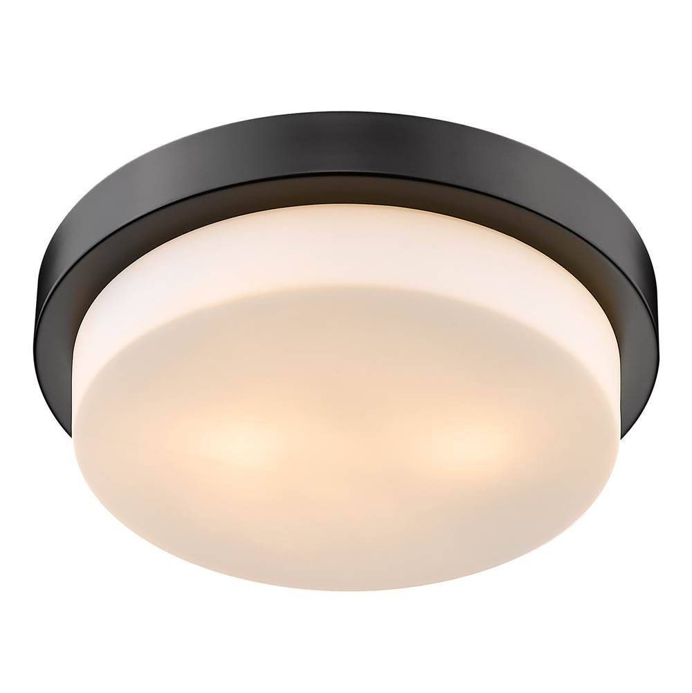 Golden Lighting Morgan Wry Lighting Morgon 2-light 13'' Flush Mount In Matte Black And Opal Glass