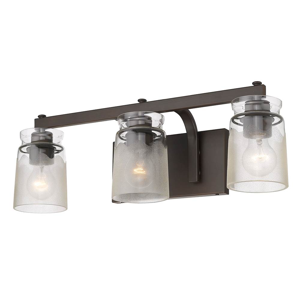 Golden Lighting 1405-BA3 RBZ-CAG Rubbed Bronze Golden Lighting Travers 3-light Vanity In Rubbed Bronze Image 1