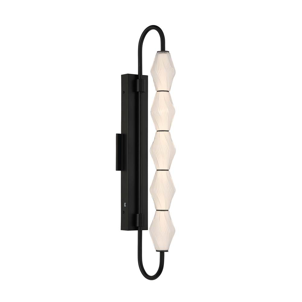 Golden Lighting 1517-OWL5 BLK-FST Matte Black Golden Lighting Geode Integrated Led 32in Outdoor Wall In Matte Black With Fluted Striped Glass Image 1