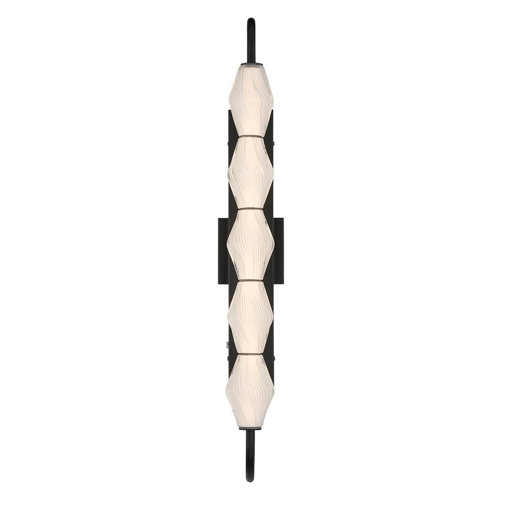 Golden Lighting Geode Golden Lighting Geode Integrated Led 32in Outdoor Wall In Matte Black With Fluted Striped Glass