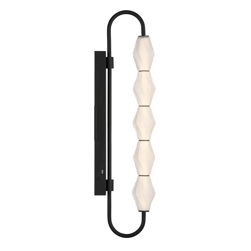 Golden Lighting 1517-OWL5 BLK-FST Matte Black Golden Lighting Geode Integrated Led 32in Outdoor Wall In Matte Black With Fluted Striped Glass Image 4