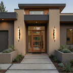 Golden Lighting 1517-OWL5 BLK-FST Matte Black Golden Lighting Geode Integrated Led 32in Outdoor Wall In Matte Black With Fluted Striped Glass Image 3