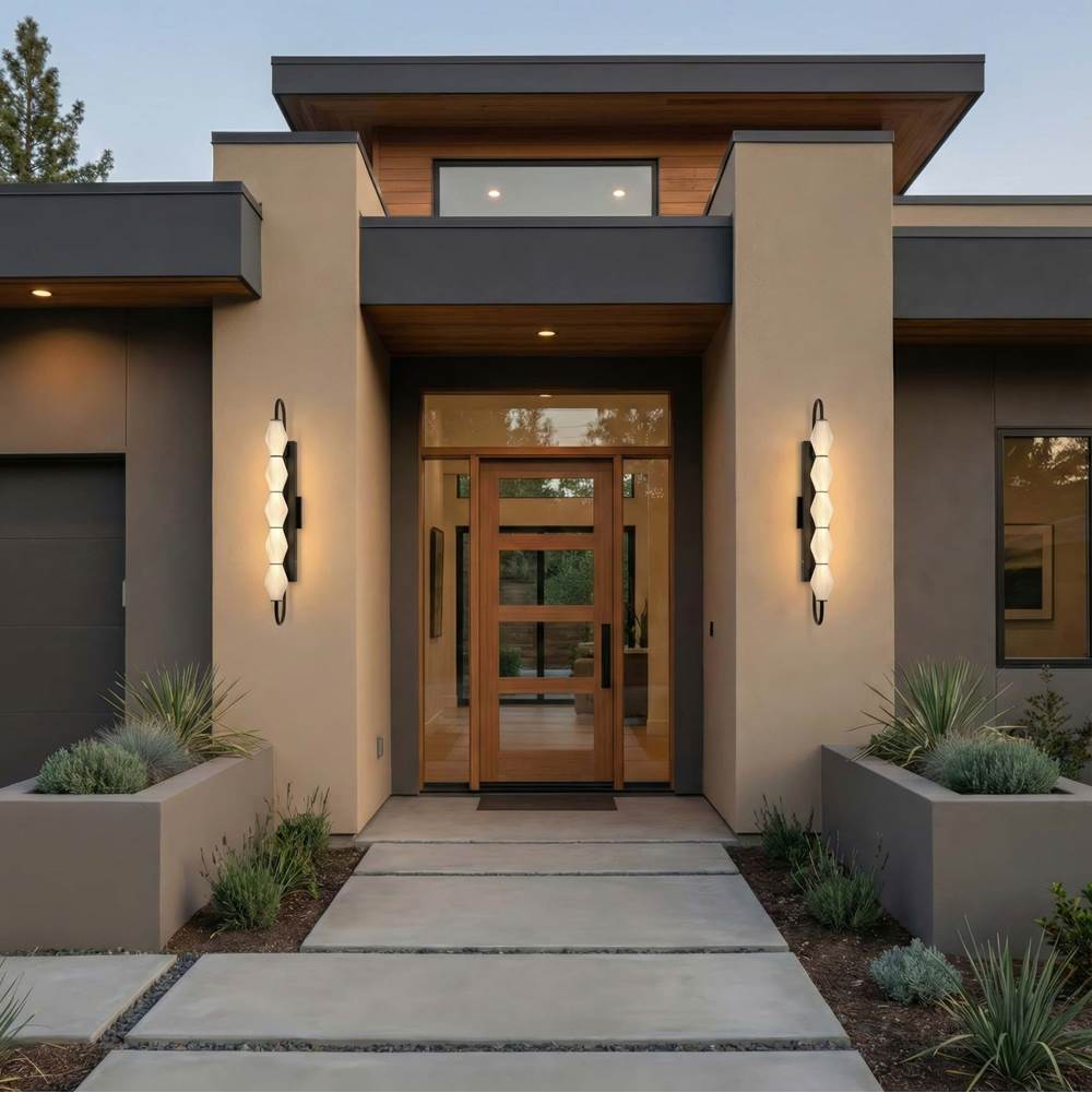 Golden Lighting 1517-OWL5 BLK-FST Matte Black Golden Lighting Geode Integrated Led 32in Outdoor Wall In Matte Black With Fluted Striped Glass Image 3
