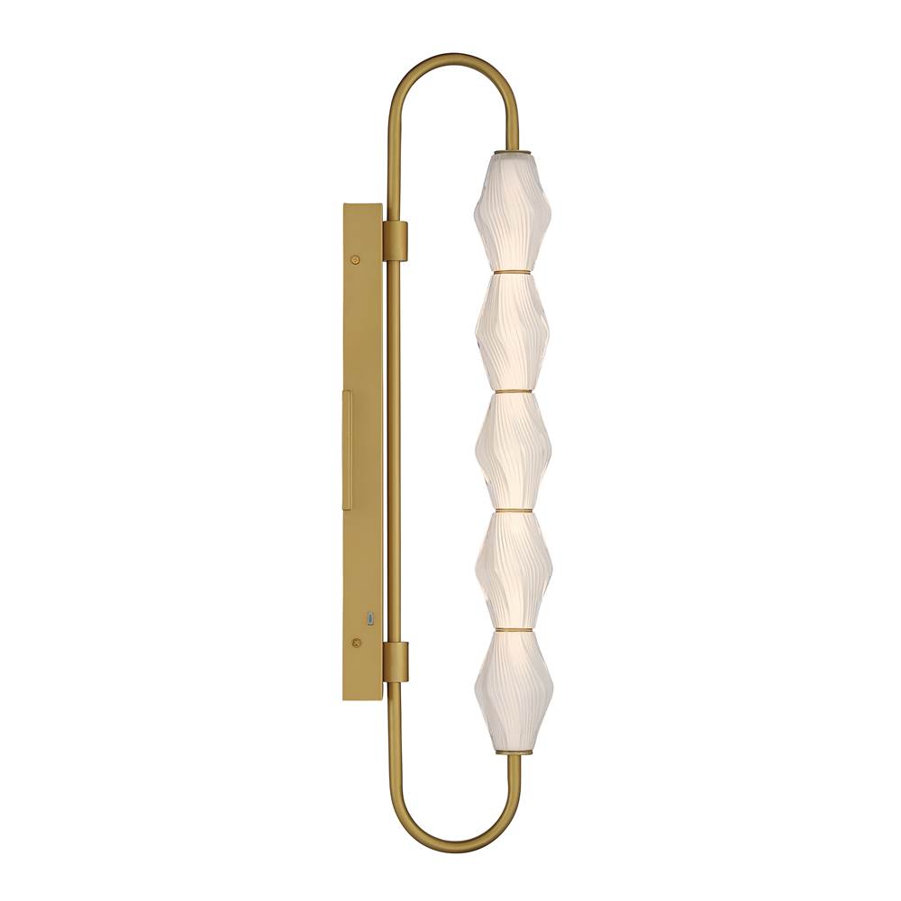 Golden Lighting 1517-OWL5 SBG-FST Satin Brushed Gold Golden Lighting Geode Integrated Led 32in Outdoor Wall In Satin Brushed Gold With Fluted Striped Glass Image 4