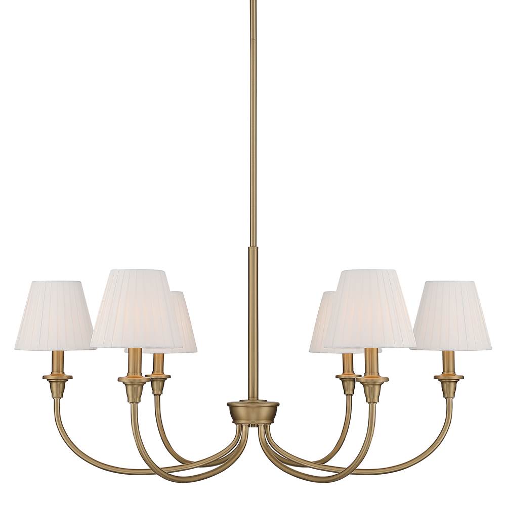 Golden Lighting 1622-6 BCB-EPW Brushed Champagne Brass Yep By Golden Lighting Cambira 6-light Chandelier In Brushed Champagne Brass With Empire Pleated White Shade Image 1