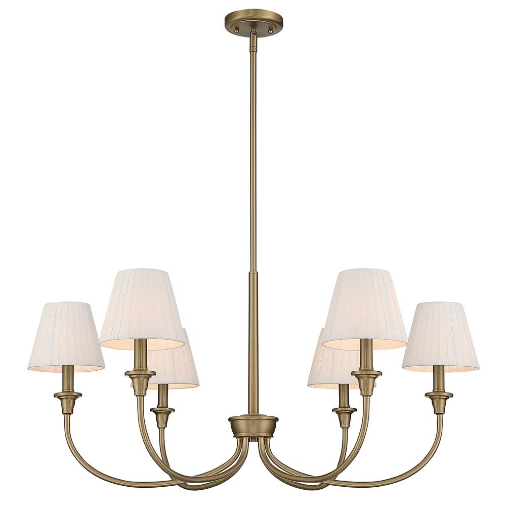 Golden Lighting Cambria Yep By Golden Lighting Cambira 6-light Chandelier In Brushed Champagne Brass With Empire Pleated White Shade