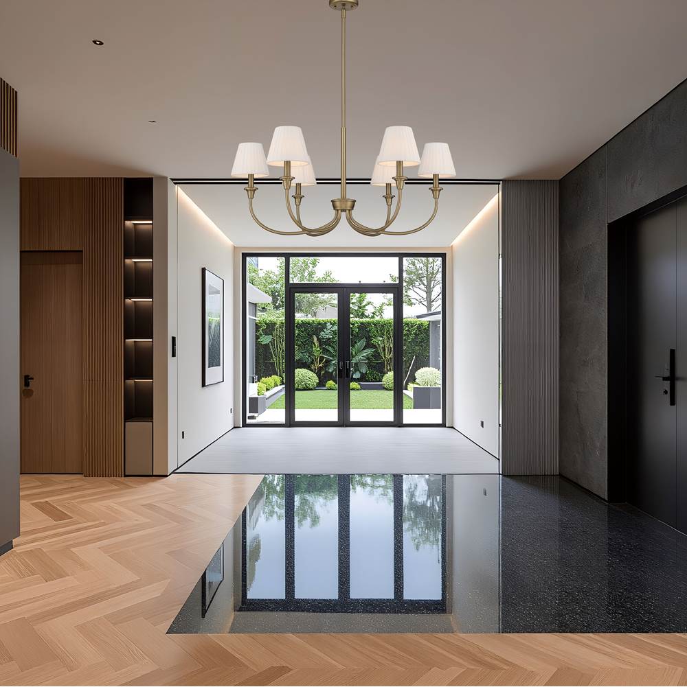Golden Lighting 1622-6 BCB-EPW Brushed Champagne Brass Yep By Golden Lighting Cambira 6-light Chandelier In Brushed Champagne Brass With Empire Pleated White Shade Image 2