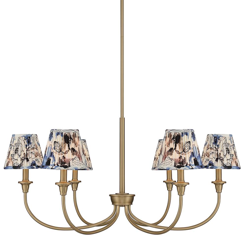 Golden Lighting 1622-6 BCB-HGB Brushed Champagne Brass Yep By Golden Lighting Cambira 6-light Chandelier In Brushed Champagne Brass With Hand Gathered Blue Poppy Shade Image 1