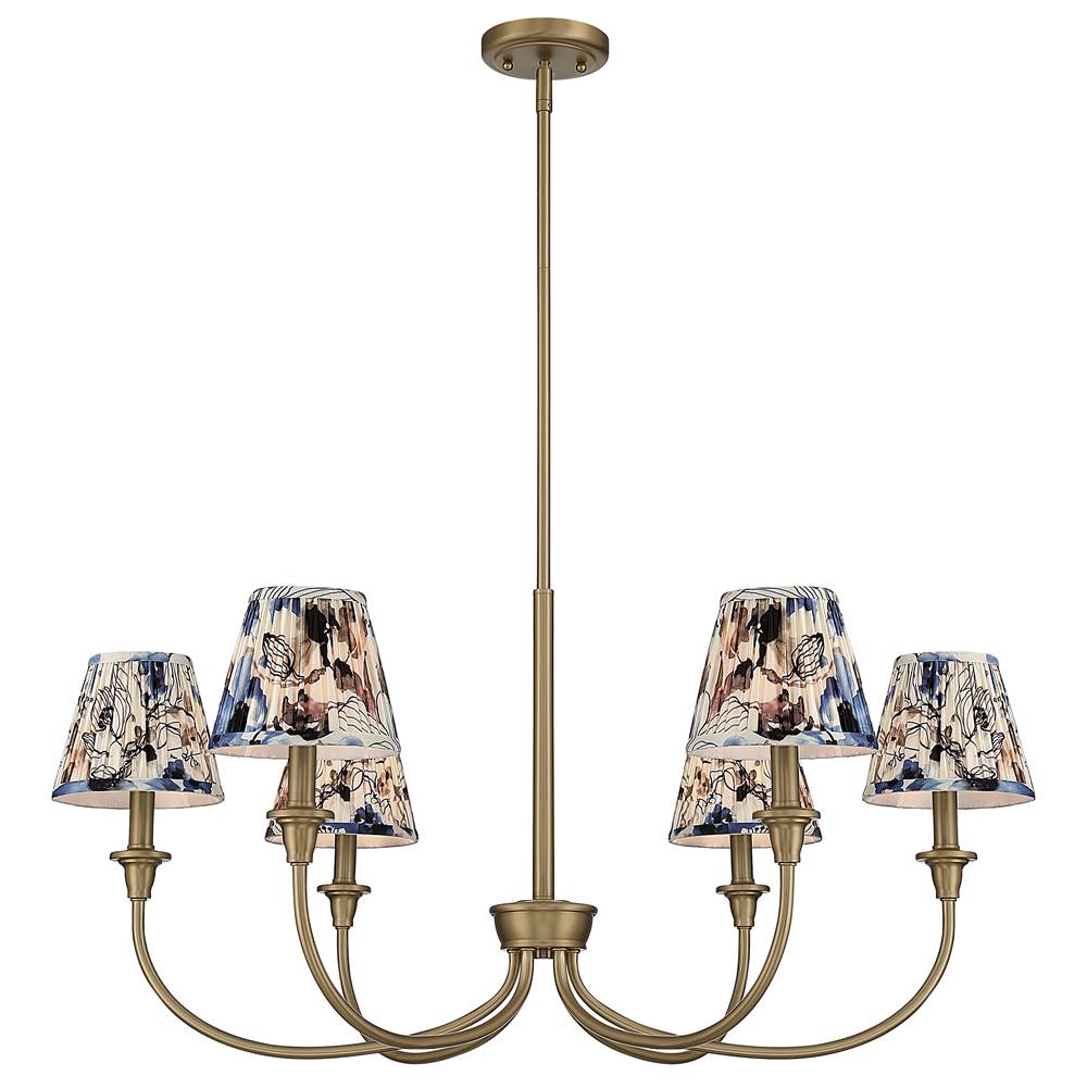 Golden Lighting Cambria Yep By Golden Lighting Cambira 6-light Chandelier In Brushed Champagne Brass With Hand Gathered Blue Poppy Shade