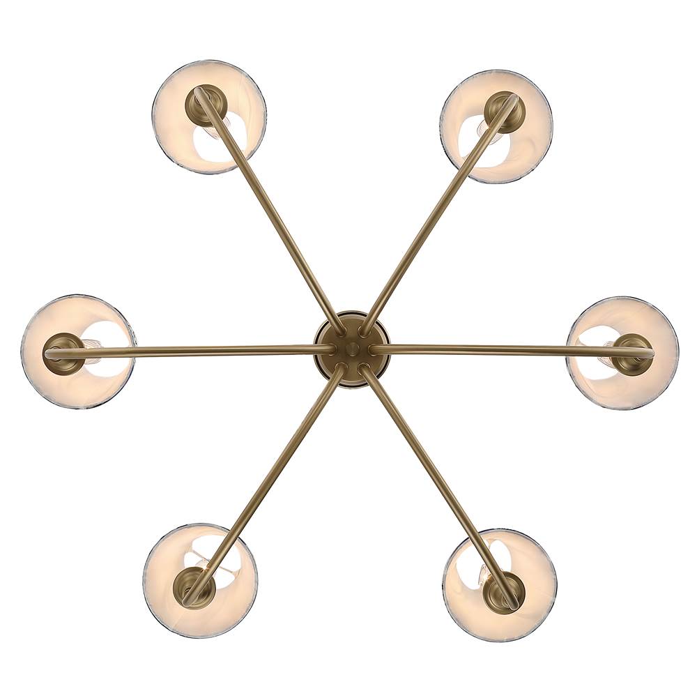 Golden Lighting 1622-6 BCB-HGB Brushed Champagne Brass Yep By Golden Lighting Cambira 6-light Chandelier In Brushed Champagne Brass With Hand Gathered Blue Poppy Shade Image 5