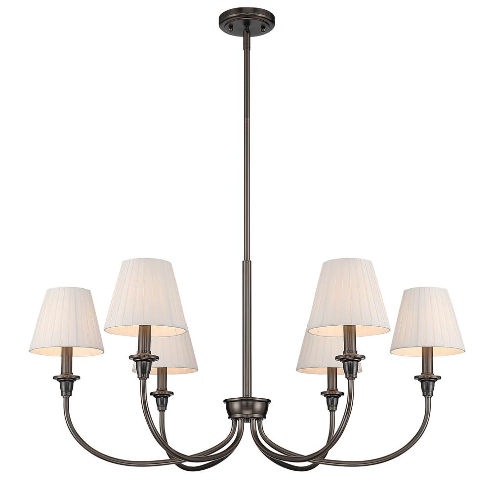 Golden Lighting Cambria Yep By Golden Lighting Cambira 6-light Chandelier In Brushed Champagne Brass With Empire Pleated White Shade