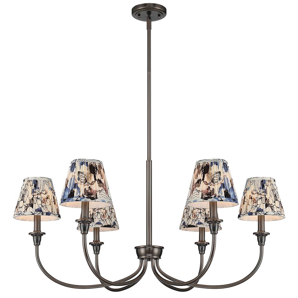 Golden Lighting Cambria Yep By Golden Lighting Cambira 6-light Chandelier In Brushed Champagne Brass With Hand Gathered Blue Poppy Shade