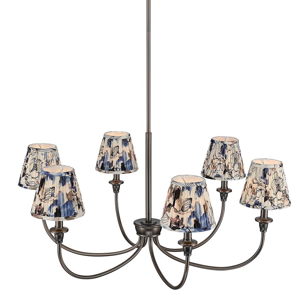 Golden Lighting 1622-6 ORB-HGB Oil Rubbed Bronze Yep By Golden Lighting Cambira 6-light Chandelier In Oil Rubbed Bronze With Hand Gathered Blue Poppy Shade Image 4