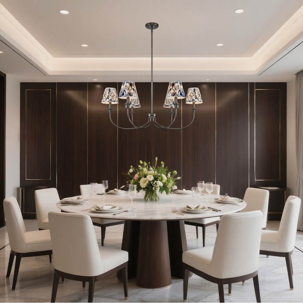 Golden Lighting 1622-6 ORB-HGB Oil Rubbed Bronze Yep By Golden Lighting Cambira 6-light Chandelier In Oil Rubbed Bronze With Hand Gathered Blue Poppy Shade Image 2