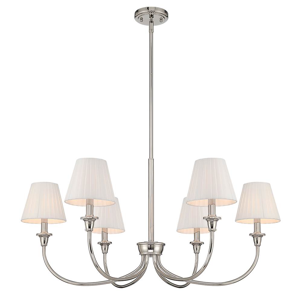 Golden Lighting Cambria Yep By Golden Lighting Cambira 6-light Chandelier In Brushed Champagne Brass With Empire Pleated White Shade