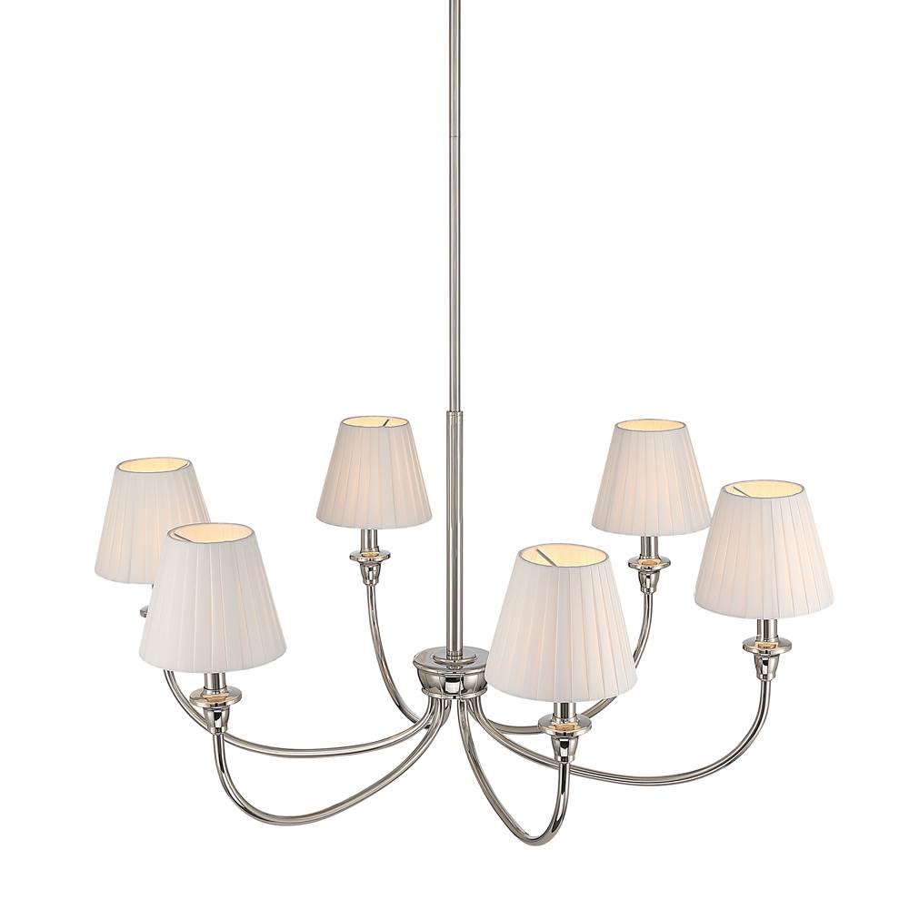 Golden Lighting 1622-6 PN-EPW Polished Nickel Yep By Golden Lighting Cambira 6-light Chandelier In Polished Nickel With Empire Pleated White Shade Image 4