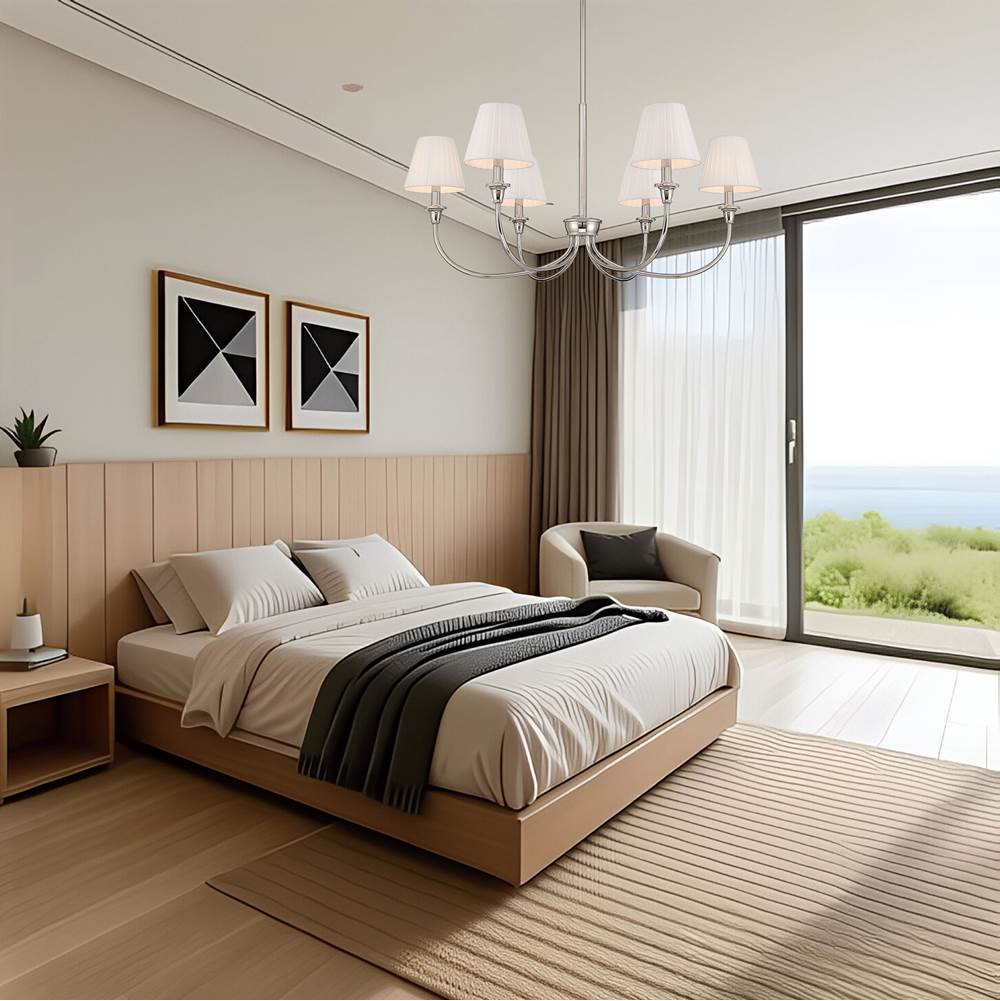 Golden Lighting 1622-6 PN-EPW Polished Nickel Yep By Golden Lighting Cambira 6-light Chandelier In Polished Nickel With Empire Pleated White Shade Image 2