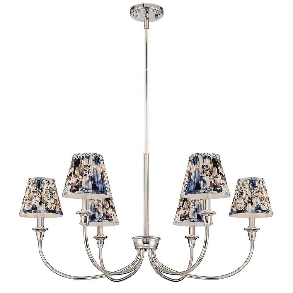 Golden Lighting Cambria Yep By Golden Lighting Cambira 6-light Chandelier In Brushed Champagne Brass With Hand Gathered Blue Poppy Shade