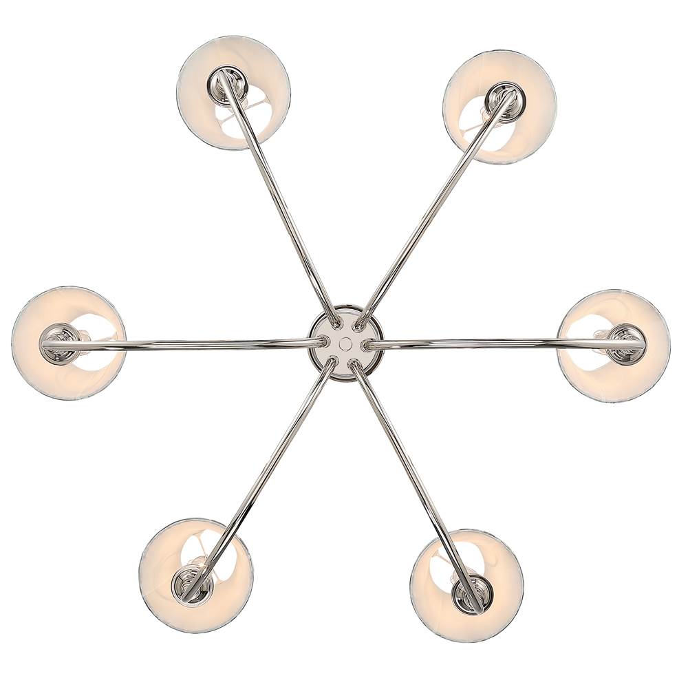 Golden Lighting 1622-6 PN-HGB Polished Nickel Yep By Golden Lighting Cambira 6-light Chandelier In Polished Nickel With Hand Gathered Blue Poppy Shade Image 5