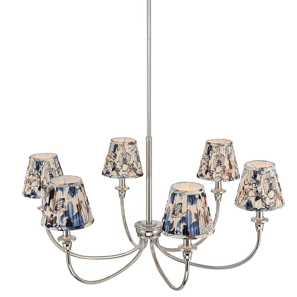 Golden Lighting 1622-6 PN-HGB Polished Nickel Yep By Golden Lighting Cambira 6-light Chandelier In Polished Nickel With Hand Gathered Blue Poppy Shade Image 4