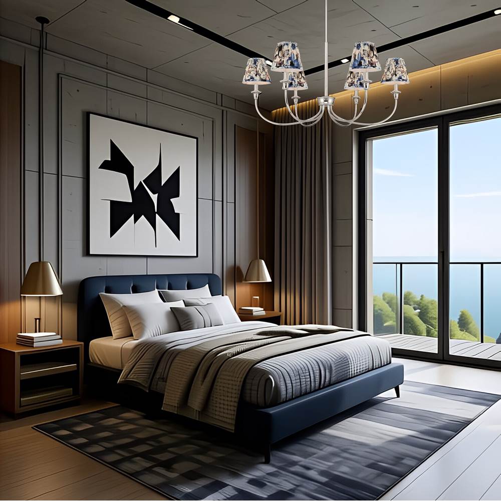 Golden Lighting 1622-6 PN-HGB Polished Nickel Yep By Golden Lighting Cambira 6-light Chandelier In Polished Nickel With Hand Gathered Blue Poppy Shade Image 2